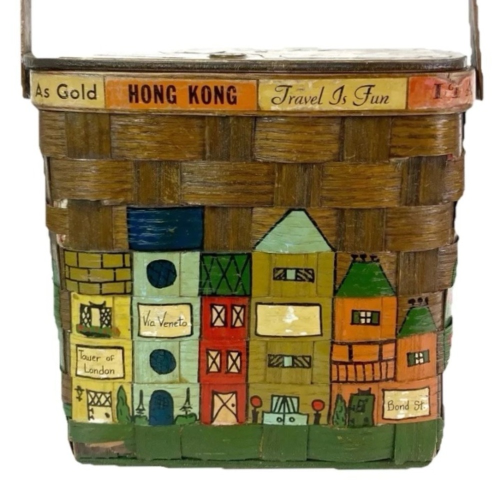 Caro Nan Wicker Basket Purse Signed Hand Painted  Europe Travel Vintage *Read*